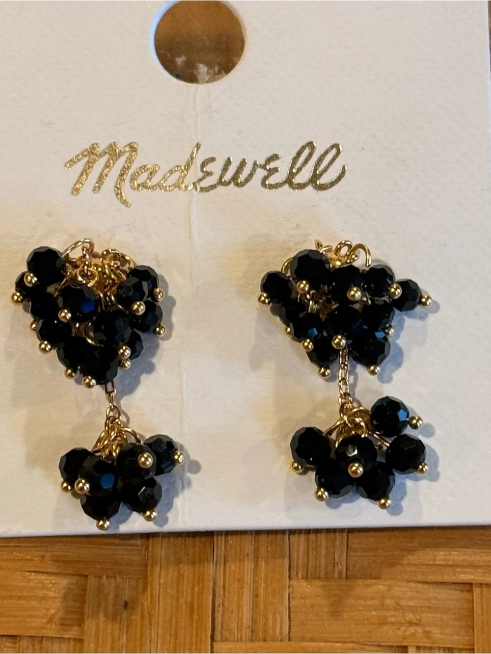 Madewell Gold Black Beaded Cluster Drop Earrings NWT